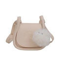 Mini cream saddle bag with embossed girl pattern and fluffy white pompom charm - Off White