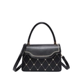 Chic black crossbody handbag with heart studs and elegant wave-cut flap detail - Black