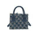 Borsa a mano retrò in denim a scacchi con bordi sfrangiati e tracolla regolabile moderna - Azzurro