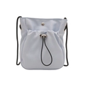 Borsa a tracolla in tela celeste con tasca a coulisse e tracolla nera sottile - Blu