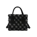 Borsa tote alla moda in tela a scacchi con bordi sfrangiati e manici neri - Nero