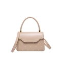Beige crossbody small square bag with golden heart quilting and wavy flap design - Khaki