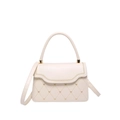 Chic cream-colored crossbody bag featuring heart-stitched quilting and gold hardware - White