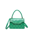 Green PU leather crossbody bag with heart studs and elegant wavy embroidery on flap - Green