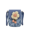 Piccola borsa a tracolla blu floreale con fiore 3D crema e ciondoli rosa - Blu