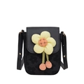 Piccola borsa a tracolla nera con texture floreale jacquard e decoro fiore giallo - Nero