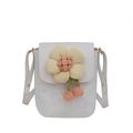 Borsa a tracolla bianca floreale da donna con fiore giallo e ciondoli a ciliegia - Bianco Sporco