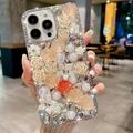 Dettaglio macro di rose 3D e strass su una custodia di lusso per smartphone iPhone - Arancione Reso Acrilico / Phone 7/8/SE 2020
