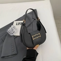 Minimalist black crescent shoulder bag with golden buckle and adjustable strap handle - PU / Black
