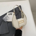 Chic off-white hobo shoulder bag featuring a sleek gold rectangular metal buckle closure - PU / Off-white