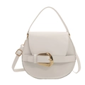 Elegant white PU leather saddle bag with gold metal buckle and adjustable shoulder strap - White