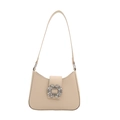 Minimalist beige PU leather underarm bag with rectangle rhinestone buckle for women - White