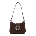 Dark brown underarm shoulder bag with luxury rhinestone buckle and smooth faux leather finish - Brown