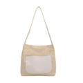 Borsa tote minimalista in paglia intrecciata con tasca in similpelle crema su sfondo bianco - Bianco