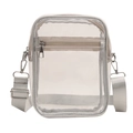 Transparent PVC crossbody bag with adjustable white strap and silver hardware on white background - Silver