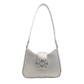 Silver PU leather underarm bag featuring a sparkling oversized rhinestone square buckle - Silver