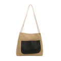 Borsa a mano bohémien in tessuto con tasca in pelle nera e manici in corda bianca - Nero