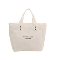 Minimalist beige canvas tote bag with letter print and metal rivet reinforced handles - White
