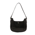Glossy black patent leather crescent shoulder bag with minimalist embossed detail - Black