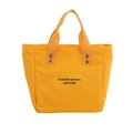 Bright yellow canvas tote bag featuring black fashion logo print and rivet handles - Yellow