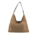 Borsa tote in paglia intrecciata con trama a nido d'ape e tracolla in pelle nera - Nero