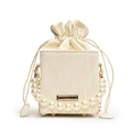 Sac seau élégant blanc crème avec poignée en perles et bandoulière chaîne dorée - Blanc