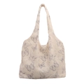 Florale Canvas-Tragetasche mit Spitzentextur und Schmetterlingsdruck in Off-White - Weiß (Handgezeichneter Schmetterling)