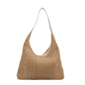 Borsa tote minimalista in paglia intrecciata kaki con ampi spallacci in pelle sintetica - Bianco