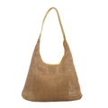 Borsa tote in paglia con manici in pelle gialla per la spiaggia e l'uso quotidiano estivo - Giallo