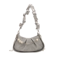 Silver crescent shoulder bag with pleated handle and pearl floral chain decoration - Silver