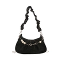 Chic black pleated hobo bag with pearl chain and minimalist moon-shaped design - Black