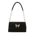 Chic black pleated satin underarm bag with silver butterfly charm and chain strap - Black