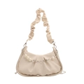 Chic cream white pleated crossbody bag with decorative pearl and floral chain strap - White