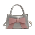 Silver metallic leather handbag with a large pink matte bow detail and shoulder strap - Silver
