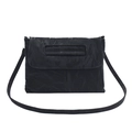 Minimalist black crossbody bag with pleated matte texture and rectangle flap design - Black