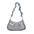 Fashionable light blue ruched handbag with pearl chain decoration and pleated strap - Blue