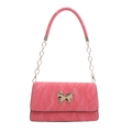 Pink quilted crossbody bag with silver butterfly ornament and chain strap on white background - Rose Pink