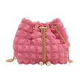 Rosa geraffte Beuteltasche mit Bubble-Struktur, Perlenanhängern und goldener Kette - Rosa