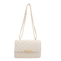 Elegant cream quilted crossbody bag with gold chain strap and V-shaped stitching detail - White