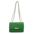 Elegant green quilted shoulder bag with golden hardware and chain strap on white background - Green