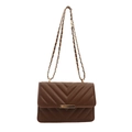 Classic dark brown crossbody bag with V-shaped quilting and gold metal chain strap - Brown
