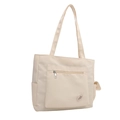 Grand sac cabas crème avec poche avant zippée et logo rond imprimé Good Luck - Blanc