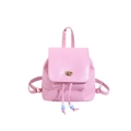 Mini zaino rosa in pelle PU con chiusura rotante in metallo e perline decorative - Rosa