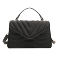 Black quilted crossbody bag with gold chain and V-pattern faux leather stitching - Black