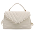 Elegant beige quilted PU leather crossbody bag with V-shaped stitching and gold hardware - Off White