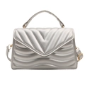 Silver quilted crossbody bag with V-shaped stitching and shiny metallic PU leather finish - Silver