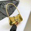 Goldene Achseltasche im Metallic-Look mit silberner Schleife und schlichter Form - Silberne Schleifenschnalle (xf8156) / Gold