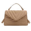 Quilted beige flap shoulder bag with V-shaped stitching and adjustable strap - Khaki