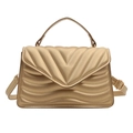 Elegant champagne gold crossbody bag with V-quilted pattern and adjustable strap - Gold
