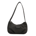 Minimalist black pleated shoulder bag for women with fashion logo in elegant nylon finish - Black